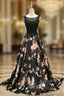 A-line Black Print Formal Prom Dress