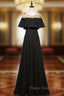 A-Line Black Scoop Neck Beading Formal Prom Dress