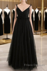 A-Line Black Tulle Long Formal Prom Dress, Black Formal Evening Dress