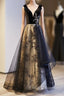 A-Line Black Tulle Velvet Sequins Formal Prom Dress