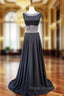 A-line Bling Bling Beaded Crystals Floor Length Black Formal Prom Dress
