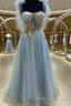 A-Line Blue And Gold Appliqed Long Formal Dress Formal Prom Dress
