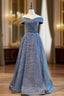 A-Line Blue Off the Shoulder Formal Prom Dress