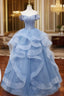 A-Line Blue Tulle Long Formal Prom Dress, Blue Sweet 16 Dress