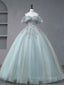 A-Line Blue Tulle sequin Lace Long Formal Prom Dress, Blue Lace Sweet 16 Dress