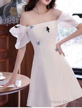 A-Line Bridesmaid Dress Square Neck Short Sleeve Elegant Short / Mini Satin With Bow(S) / Pleats