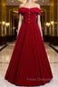 A-Line Burgundy Off the Shoulder Long Formal Prom Dress