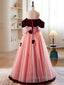 A-Line Burgundy/Pink Tulle Velvet Long Formal Prom Dress, Burgundy Formal Dress
