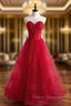A-Line Burgundy Tulle Sweetheart Formal Prom Dress