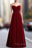 A-Line Burgundy Velvet Spagehtti Straps Pleats Formal Prom Dress