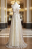 A-line Champagne Halter Sequins Formal Prom Dress