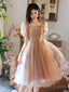 A-Line Champagne Tulle Short Prom Dress, Champagne Homecoming Dress
