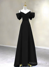 A-Line Chiffon Black Off Shoulder Sweetheart Prom Dress, Black Chiffon Party Dress
