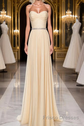 A-Line Chiffon Long Formal Prom Dresses, Sweetheart Neck Chiffon Formal Dresses