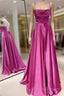 A-Line Fuchsia Formal Prom Dress Ruched Long Formal Dress Spaghetti Straps