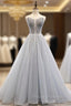 A-Line Gray Tulle Sweetheart Beading Formal Prom Dress