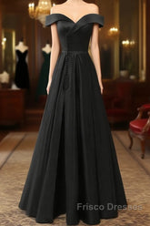 A-Line Green Off Shoulder Long Formal Prom Dress, Green Formal Evening Dress