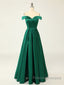 A-Line Green Off Shoulder Long Formal Prom Dress, Green Formal Evening Dress