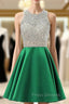 A-Line Green Satin Backless Beading Sequins Homecoming Dress