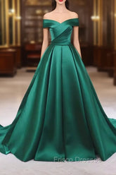 A-line Green Satin Sweetheart Formal Dress, Green Long Evening Dress Formal Prom Dress