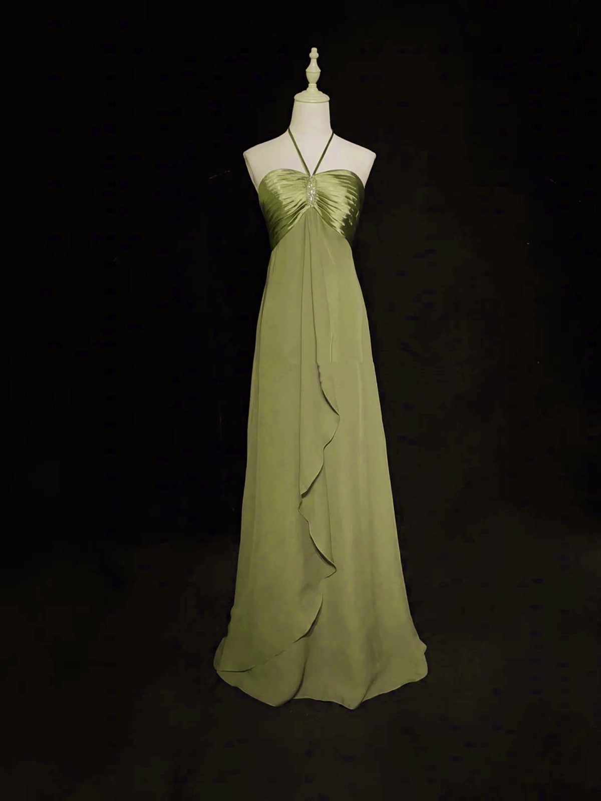 green low back dress A-Line Halter Chiffon And Satin Long Party Dress, Prom – Frisco Dresses occasion-Ibiza up detailing Styling Short Black Dresses Color:London Fog