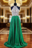 A-line Halter Sleeveless Beaded Floor Length Chiffon Formal Prom Dress