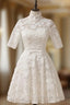 A-line High Collar Lace Half Sleeves Knee Length Wedding Dress