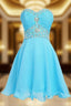 A-Line Knee Length Chiffon Blue Homecoming Dress With Crystals