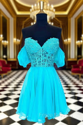 A Line Lace Off the Shoulder Homecoming Dress with Appliques