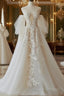 A-Line Lace Tulle Long Formal Prom Dress Bride Gown
