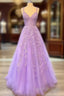 A-Line Lilac Tulle Formal Prom Dress Violet V-Neck Formal Dress Uk