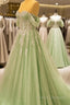 A-Line Off Shoulder Lace Appliques Dress