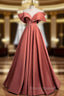 A-Line Off Shoulder Off Shoulder Satin Long Formal Prom Dress, Watermelon Red Long Formal Dress