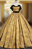 A-Line Off Shoulder Satin Gold Long Formal Prom Dress, Gold Long Formal Dress