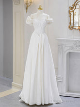 A-Line Off Shoulder Satin ivory Long Prom Dress, Ivory Long Bridesmaid Dress