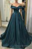 A-line Off the Shoulder Long Formal Prom Dress Satin Formal Prom Evening Gowns