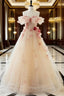 A Line Off the Shoulder Formal Prom Dress with Flowers, Charming Tulle Party Gown