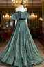 A-Line Off the Shoulder Tulle Long Formal Prom Dress, Green Evening Party Dress