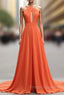 A-Line Orange Chiffon Halter Cut Out Backless Formal Prom Dress