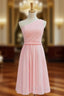 A-Line Pink Chiffon One Shoulder Pleats Short Bridesmaid Dress