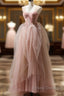 A Line Pink Corset Long Tulle Formal Prom Dress With Ruffles