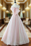 A-Line Pink Organza Long Formal Prom Dress, Pink Long Formal Dress