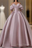 A-Line Pink Satin Long Off Shoulder Formal Prom Dress Quinceanera Dress Formal Dress