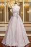 A-Line Pink Sequins Spaghetti Straps Formal Prom Dress With Bow