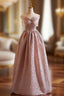 A-Line Pink Strapless Bow Formal Prom Dress