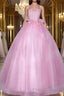 A-Line Pink Tulle Lace Long Formal Prom Dresses, Pink Formal Dresses