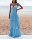 A-Line Pleated Blue Prom Dress Formal Party Dress