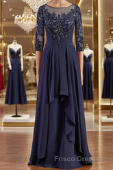 A-Line/Princess Bateau Floor-Length Chiffon Mother of the Bride Dress With Appliques Lace