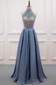 A-Line/Princess Lace & Satin Halter Cut-Out Back Prom Dress