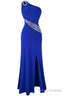 A-Line/Princess One-Shoulder Floor-Length Satin Prom Dresses With Beading